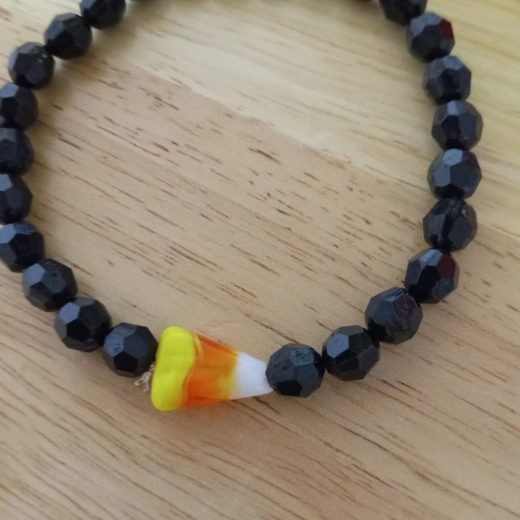New blown glass candy corn beaded crystal bracelet hand crafted fall Halloween - Picture 4 of 6